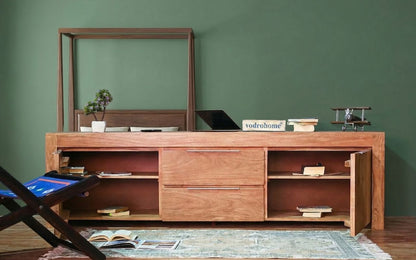vodrohome Accacia Wood / Sheesham Wood Tv unit consol with storage - Tv Cabinet Entertainment unit 203x 50.8 x 53 TV#026