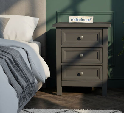 Vodrohome Solid Acacia wood night stand table modern - three drawers bed side table 40x40x60 cm  S#008