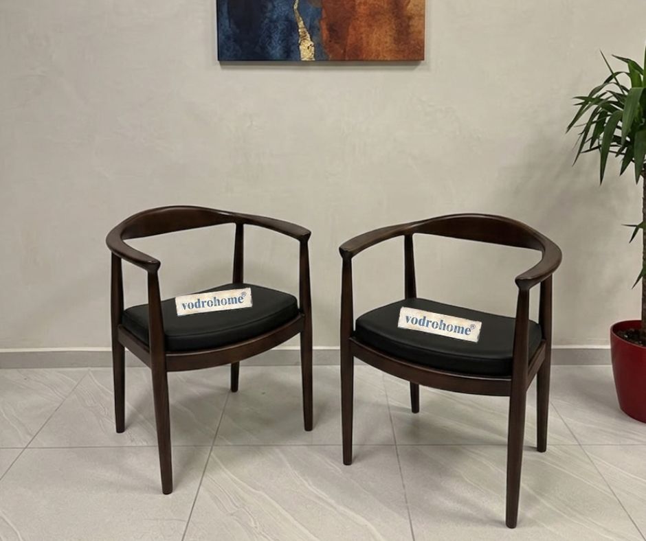 vodrohome Wooden Armchair – mango Wood Dining Chair With Genuine Leather Seat CH#001
