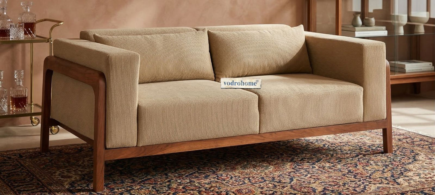 vodrohome three seater sofa with wooden frame | Premium fabric lounge sofa | cotton linen sofa SO#003