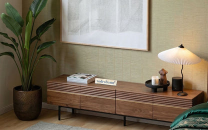 vodrohome modern tv unit cabinet walnut finish – solid acacia wood tvc in – tv consol table with set up box shelf  TV#009