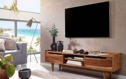 vodrohome Honey tv unit cabinet with cupboard – solid sheesham wood tvc – tv consol table with set up box shelf  TV#015